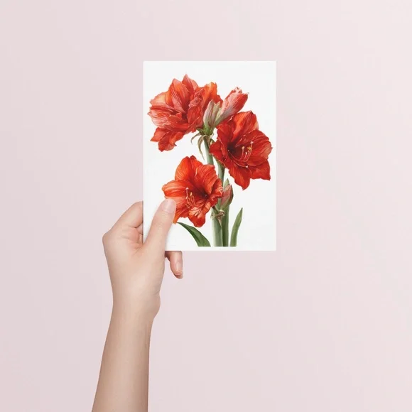 Watercolor Red Amaryllis Flower Bouquet Wall Art Print Poster, Unframed - Picture 5 of 5